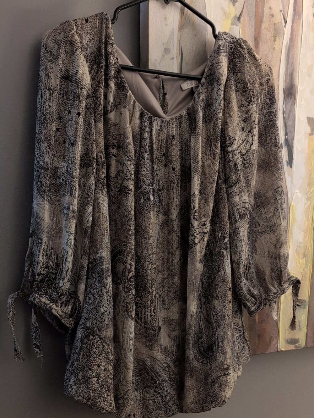 Roz & Ali Black and Tan Printed Blouse 1x